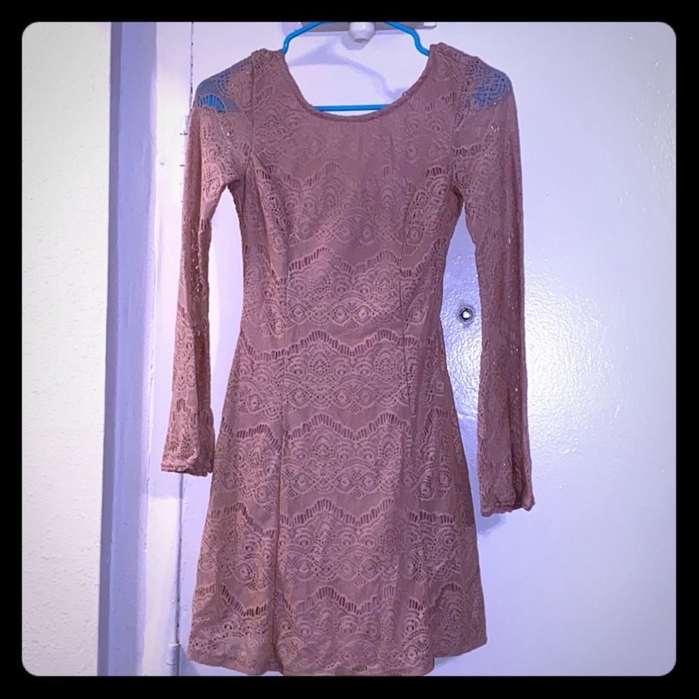 Blush Crocheted Mini Dress W/ Bell Sleeves